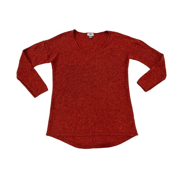 Old Navy - Rust Knit V-neck Lightweight Long Sleeve Sweater - Picture 1 of 8
